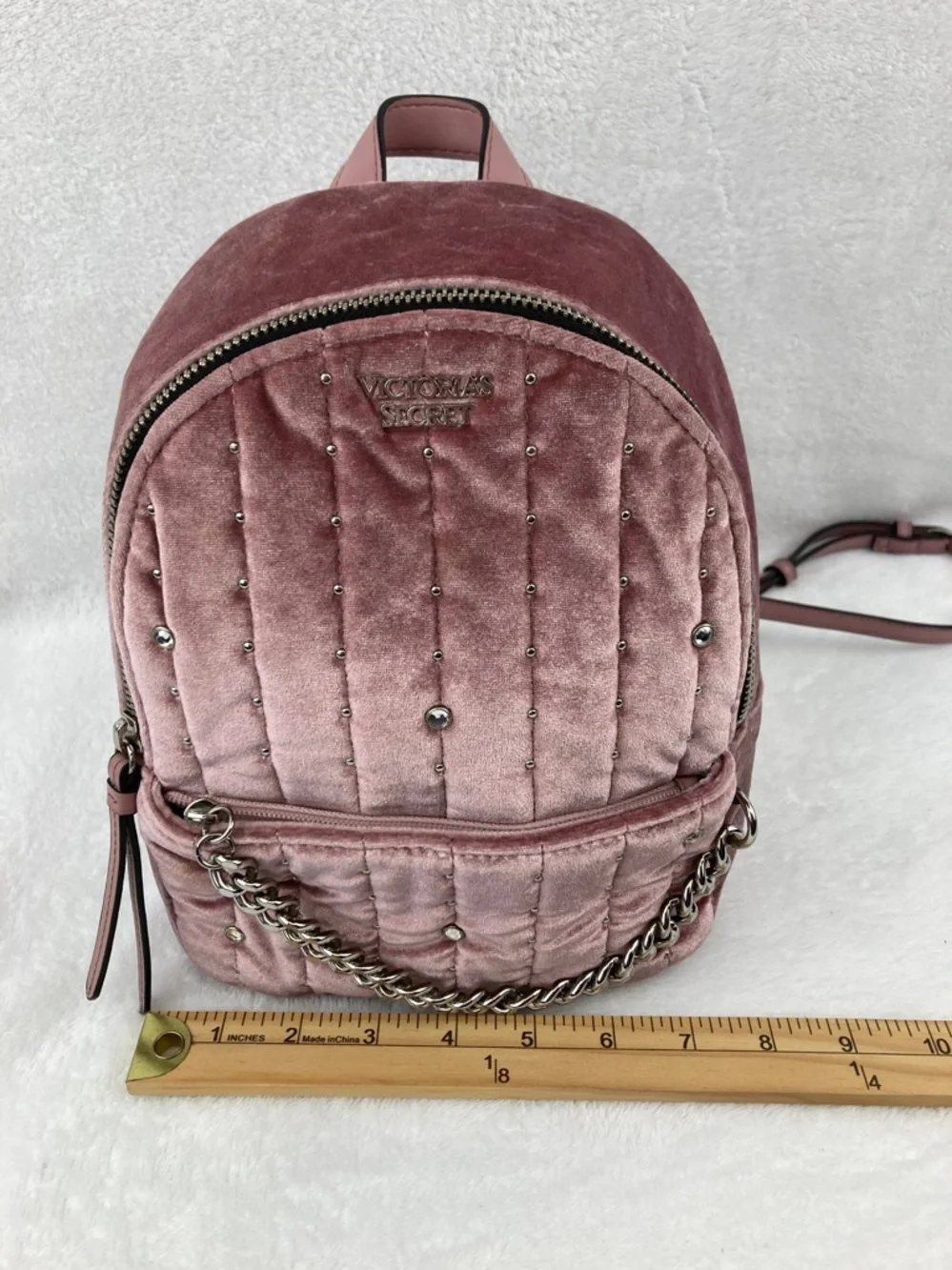Victoria’s Secret Love Victoria Pink Velveteen Mini Backpack 10” x 8” - Picture 15 of 16